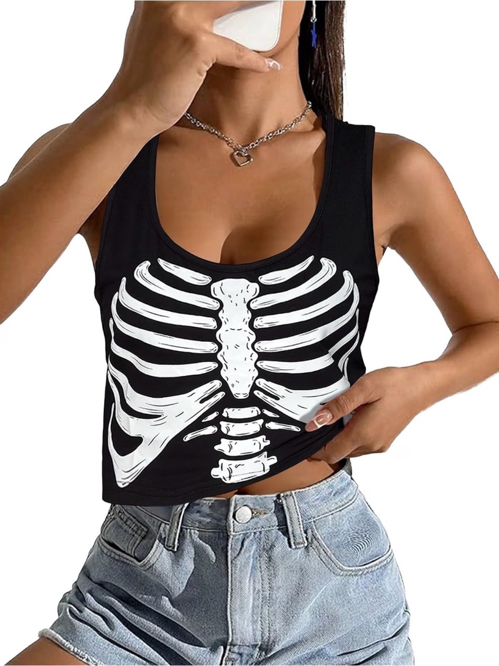 Brand new-Women's Skeleton Rib Cage Crop Tank Top—L size/M size